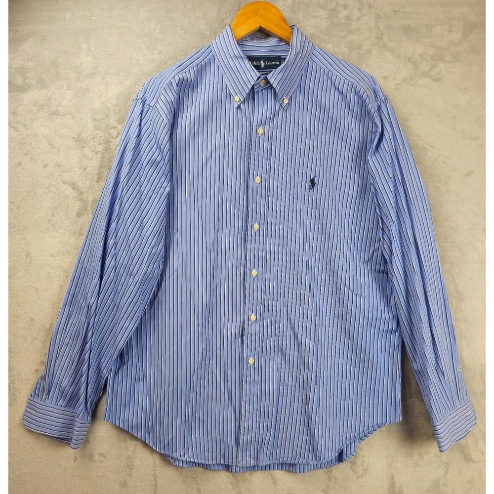Polo Ralph Lauren Shirt Mens XL‎ Button Up Retro Blue Striped Preppy Casual